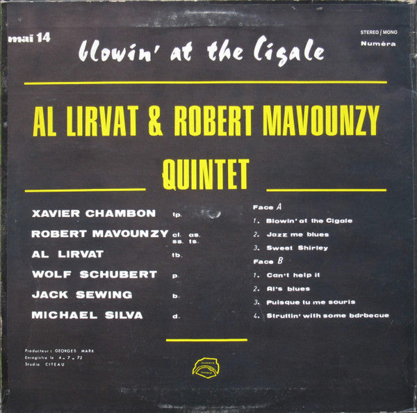 Al Lirvat & Robert Mavounzy Quintet : Blowin' At The Cigale (LP, Album)