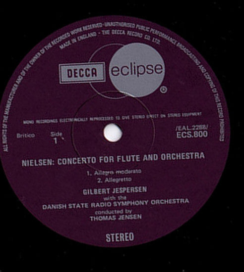 Carl Nielsen, Gilbert Jespersen ∙ Ib Erikson, Statsradiofoniens Symfoniorkester, Thomas Jensen : Clarinet Concerto ∙ Flute Concerto (LP, RE, RM)