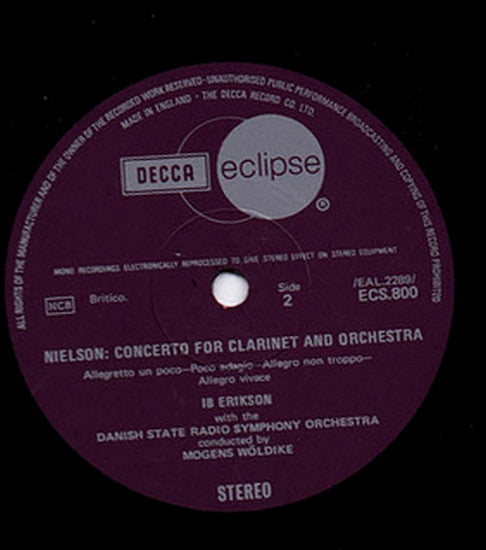 Carl Nielsen, Gilbert Jespersen ∙ Ib Erikson, Statsradiofoniens Symfoniorkester, Thomas Jensen : Clarinet Concerto ∙ Flute Concerto (LP, RE, RM)