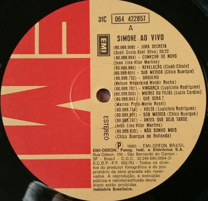 Simone (3) : Ao Vivo (LP, Album)