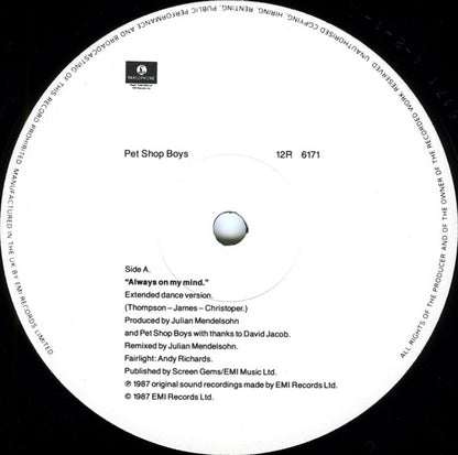 Pet Shop Boys : Always On My Mind (12", Single)