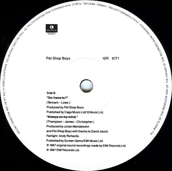 Pet Shop Boys : Always On My Mind (12", Single)