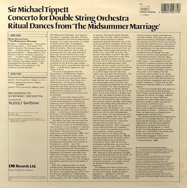 Sir Michael Tippett, Bournemouth Symphony Orchestra, Rudolf Barshai : Concerto For Double String Orchestra /Ritual Dances From "The Midsummer Marriage" (LP)