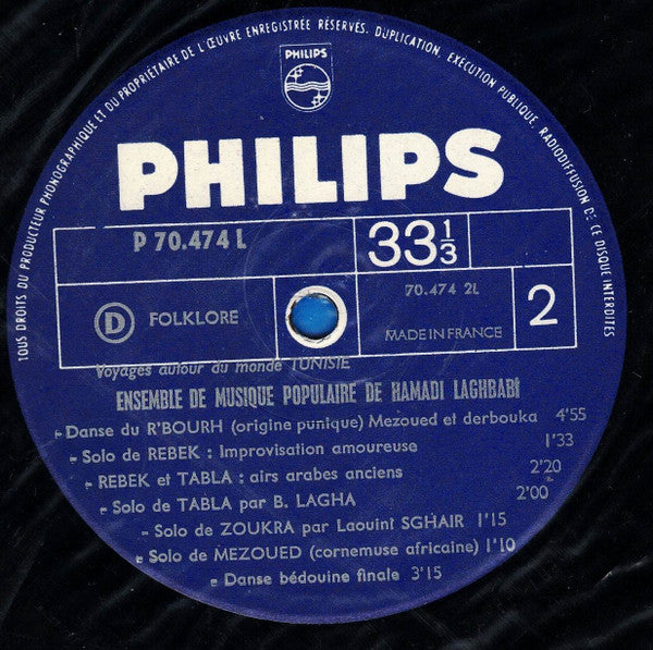 Ensemble De Musique Populaire De Hamadi Laghbadi : Tunisie (LP, Album, Mono)