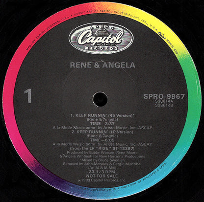 René & Angela : Keep Runnin' (12", Promo)