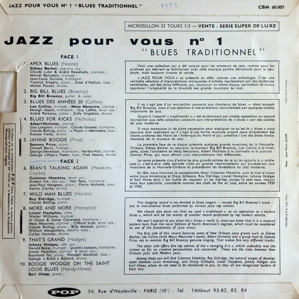 Various : Jazz Pour Vous 1 - Blues Traditionnel (10", Comp, Mono)