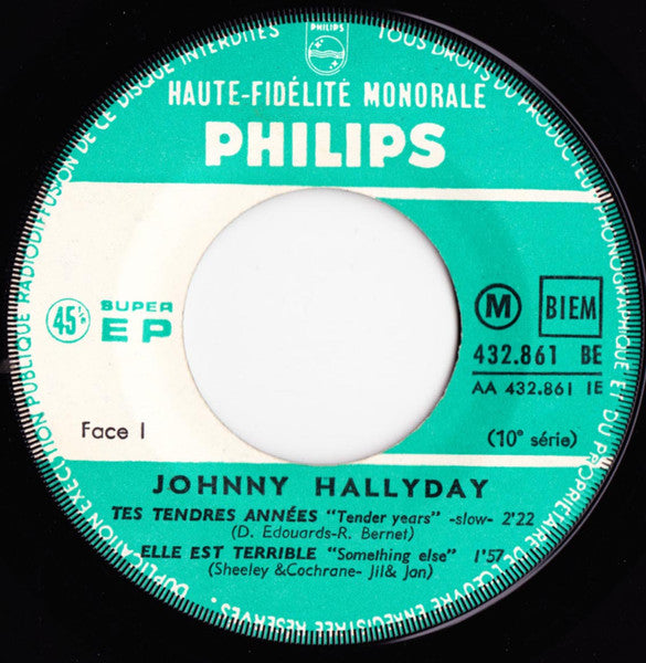 Johnny Hallyday : Tes Tendres Années (7", EP, Mono)