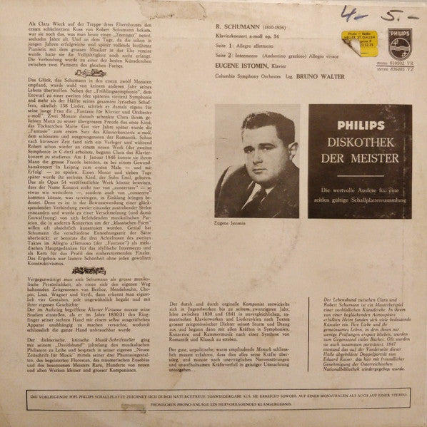 Robert Schumann, Eugene Istomin, Columbia Symphony Orchestra, Bruno Walter : Klavierkonzert (10", Mono)