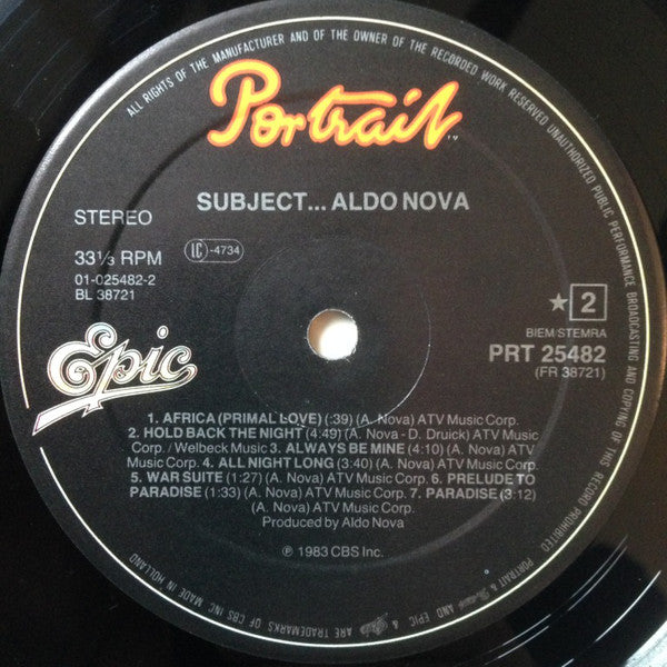 Aldo Nova : Subject.....Aldo Nova (LP, Album)