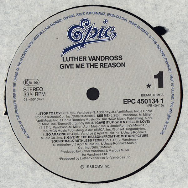 Luther Vandross : Give Me The Reason (LP, Album)