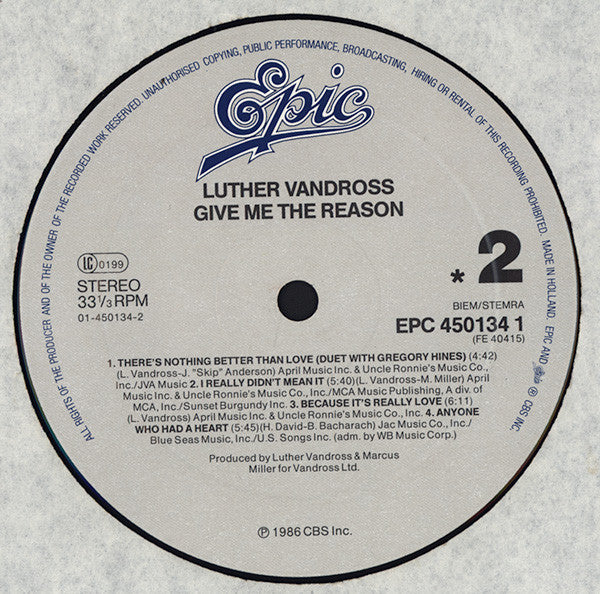 Luther Vandross : Give Me The Reason (LP, Album)