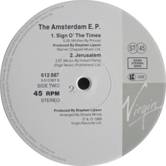 Simple Minds : The Amsterdam EP (12", EP, Single)