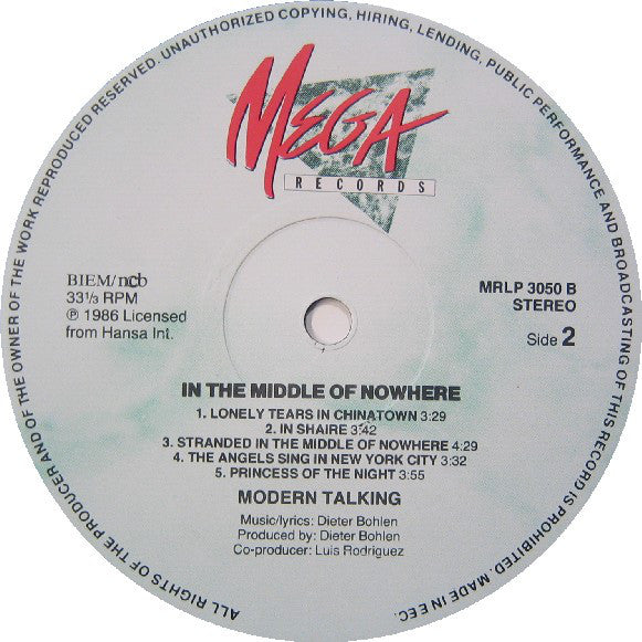 Modern Talking : In The Middle Of Nowhere - The 4th Album (LP, Album)