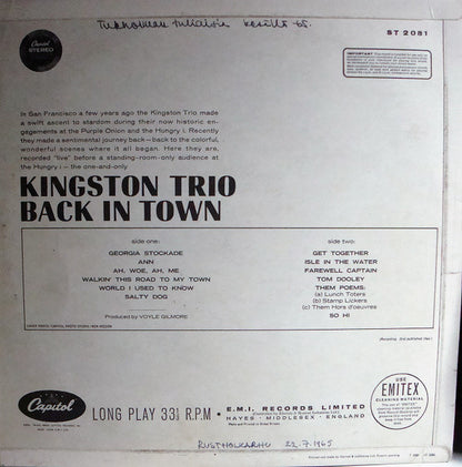 Kingston Trio : Back In Town (LP, Album)