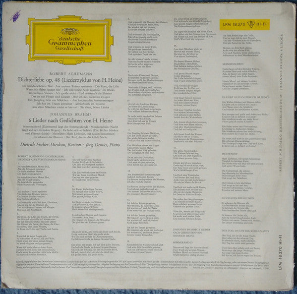 Robert Schumann - Johannes Brahms, Dietrich Fischer-Dieskau · Jörg Demus : Dichterliebe Op.48 · 6 Lieder (LP, Mono)