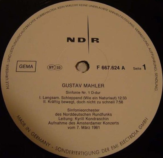 Gustav Mahler - NDR Sinfonieorchester, Kiril Kondrashin : Sinfonie Nr. 1 D-dur (LP, Album)