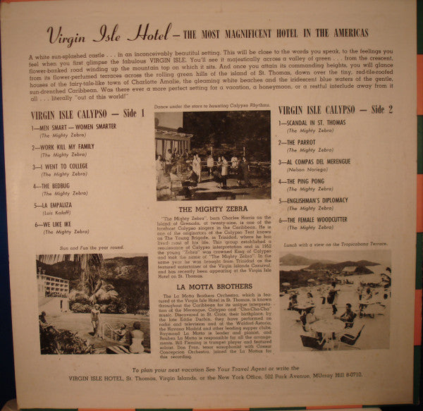 The Mighty Zebra With La Motta Brothers Virgin Isle Hotel Orchestra : Calypsos (LP, Album, Mono)