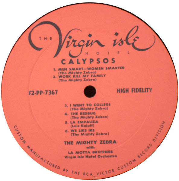 The Mighty Zebra With La Motta Brothers Virgin Isle Hotel Orchestra : Calypsos (LP, Album, Mono)