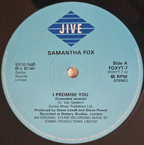 Samantha Fox : I Promise You (Get Ready) (12", Single)