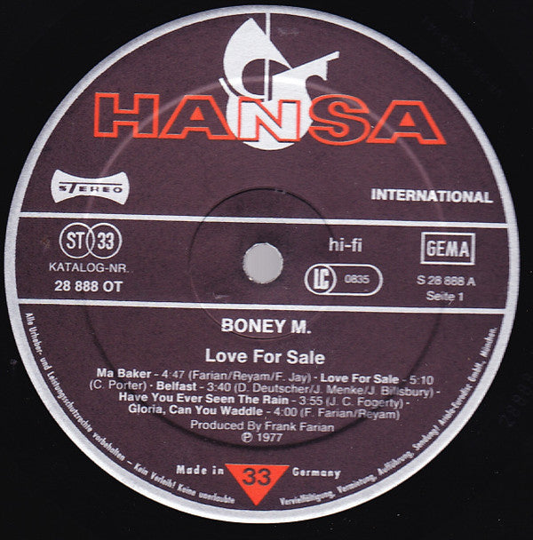 Boney M. : Love For Sale (LP, Album)