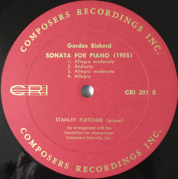 Gordon Binkerd, Stanley Fletcher / Ernst Bacon, Bernard Greenhouse, Menahem Pressler : Sonata For Piano (1955) / Sonata For 'Cello And Piano (1948) (LP, Mono)