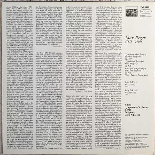 Max Reger, Radio-Symphonie-Orchester Berlin, Gerd Albrecht : Symphonischer Prolog Zu Einer Tragödie Op. 108 (LP)