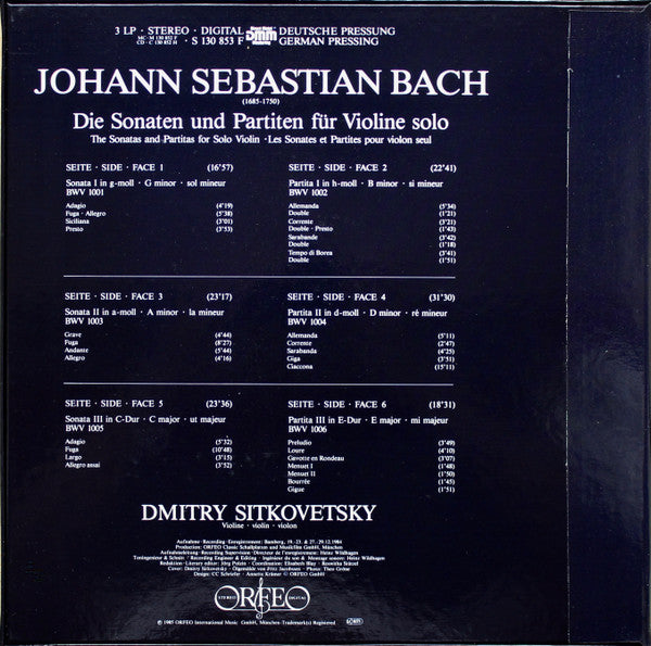 Johann Sebastian Bach, Dmitry Sitkovetsky : Die Sonaten Und Partiten Für Violine Solo = The Sonatas And Partitas For Solo Violin =  Les Sonates Et Partites Pour Violon Seul (3xLP + Box, Album)