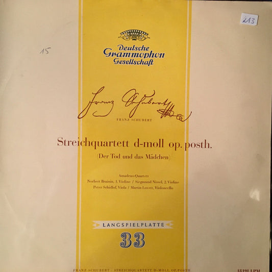 Franz Schubert, Amadeus-Quartett : Streichquartett D-moll Op. Posth. (Der Tod Und Das Mädchen) (LP, Album, Mono, Sti)