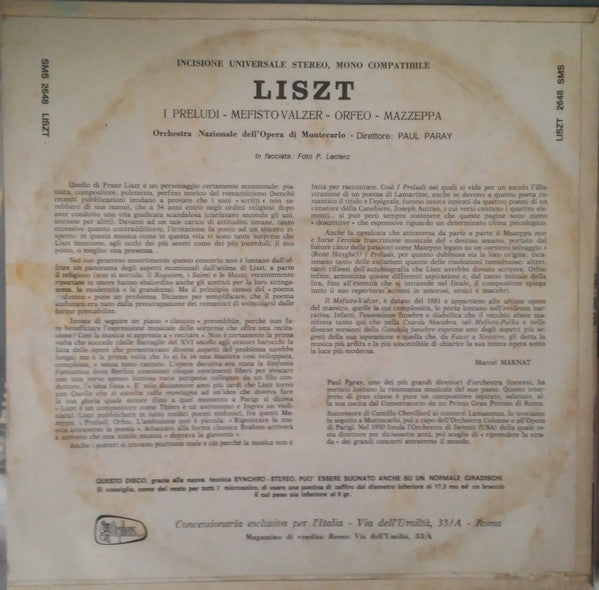 Paul Paray, Orchestre National De L'Opéra De Monte-Carlo : Festival Liszt (LP, Album)