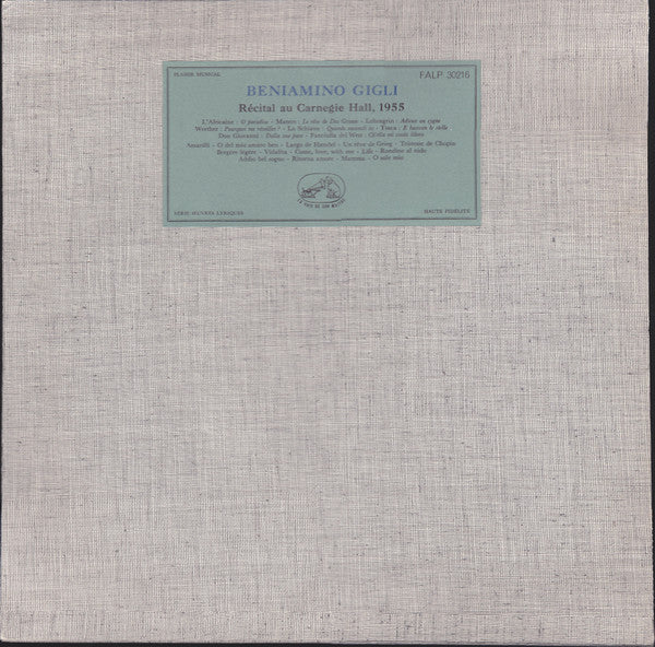 Beniamino Gigli : Récital Au Carnegie Hall, 1955 (LP, Album, Mono)