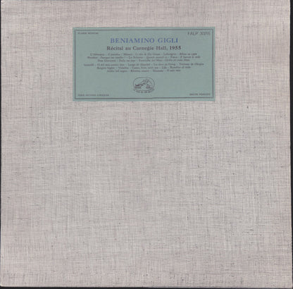Beniamino Gigli : Récital Au Carnegie Hall, 1955 (LP, Album, Mono)
