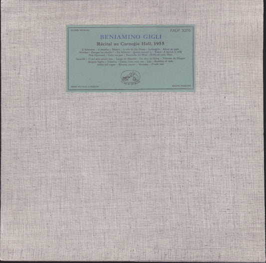 Beniamino Gigli : Récital Au Carnegie Hall, 1955 (LP, Album, Mono)