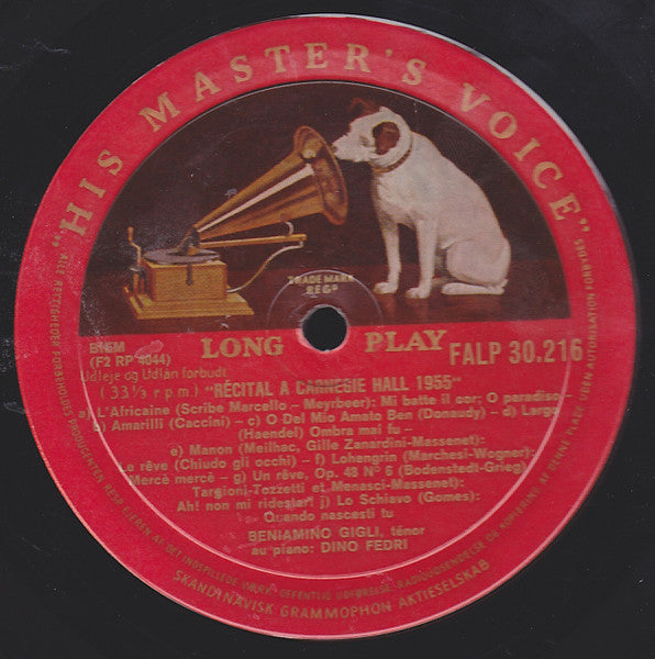 Beniamino Gigli : Récital Au Carnegie Hall, 1955 (LP, Album, Mono)