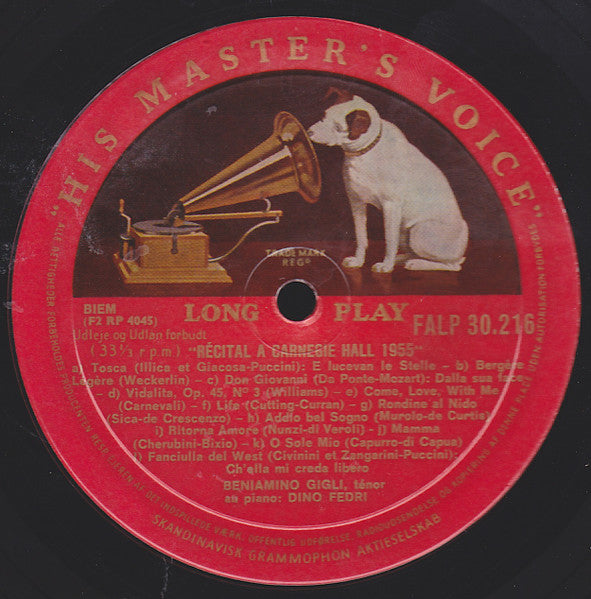 Beniamino Gigli : Récital Au Carnegie Hall, 1955 (LP, Album, Mono)