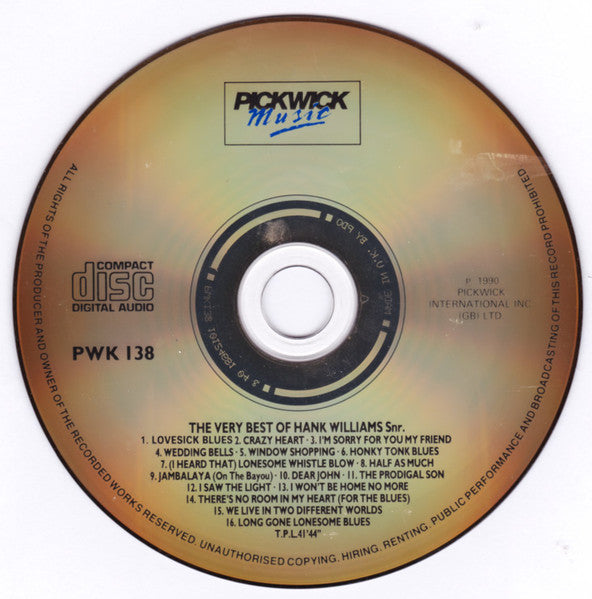 Hank Williams : The Very Best Of Hank Williams Snr (CD, Comp)