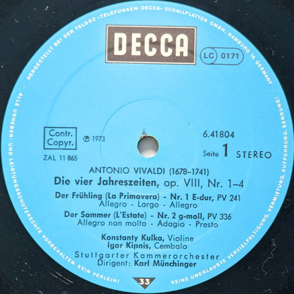 Antonio Vivaldi, Stuttgarter Kammerorchester, Karl Münchinger : Die Vier Jahreszeiten (LP, RE)
