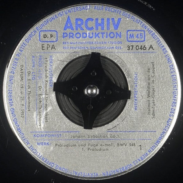 Johann Sebastian Bach, Helmut Walcha : Präludium Und Fuge E-Moll BWV 548 (7", EP)
