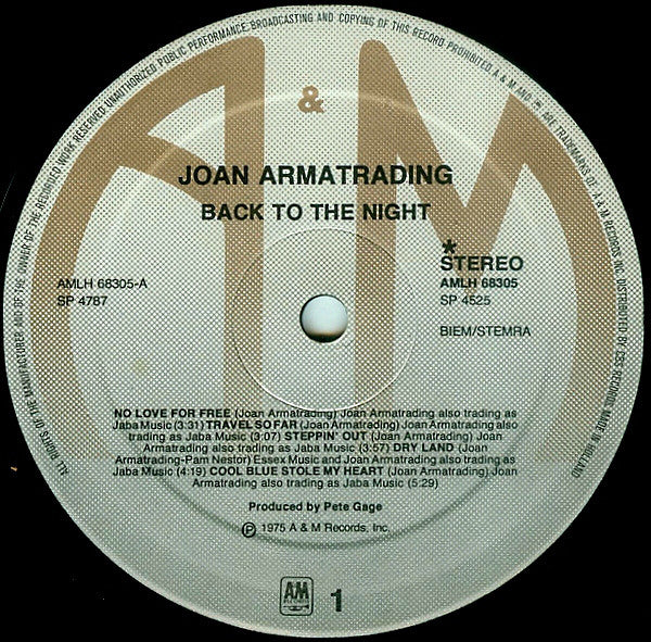 Joan Armatrading : Back To The Night (LP, Album)