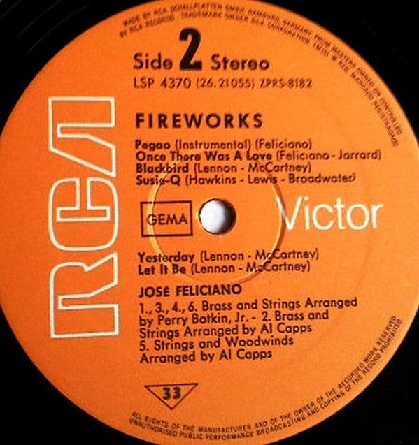 José Feliciano : Fireworks (LP, Album, RE)