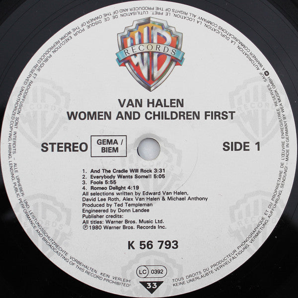 Van Halen : Women And Children First (LP, Album, RP)