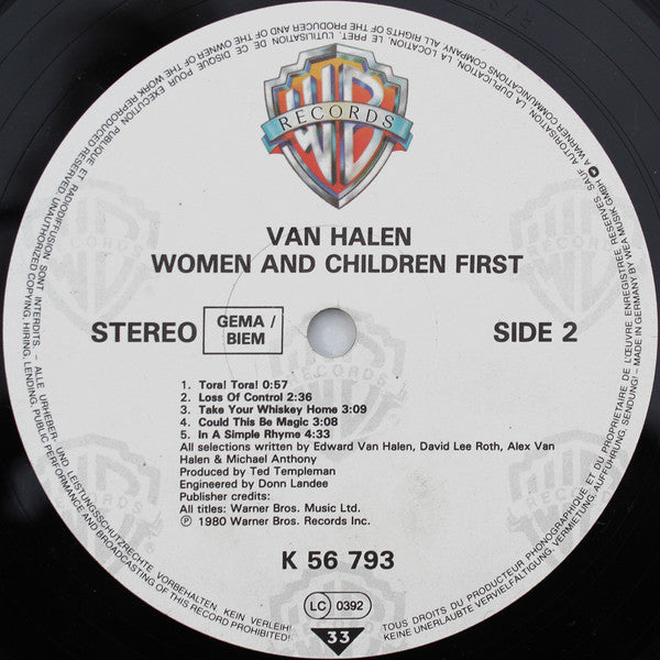 Van Halen : Women And Children First (LP, Album, RP)