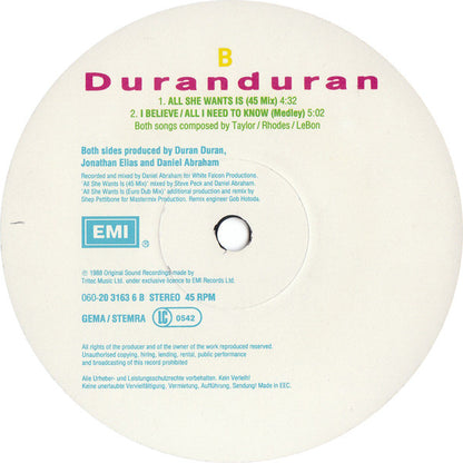 Duran Duran : All She Wants Is (Euro Dub Mix) (12")