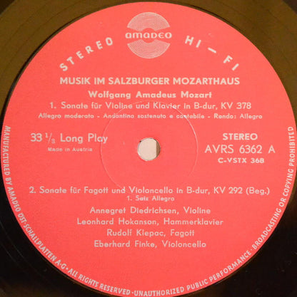 Wolfgang Amadeus Mozart, Rudolf Klepač, Eberhard Finke, Annegret Diedrichsen, Leonard Hokanson : Musik Im Salzburger Mozarthaus (LP)