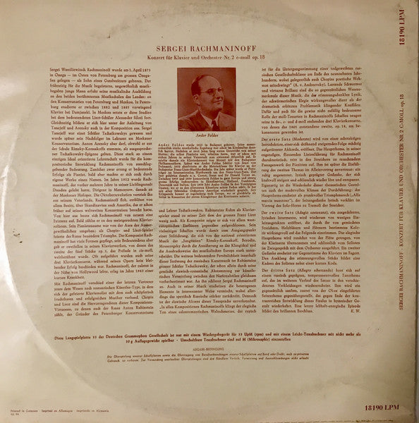 Sergei Vasilyevich Rachmaninoff, Andor Foldes, Berliner Philharmoniker, Leopold Ludwig : Konzert Für Klavier Und Orchester Nr. 2 C-moll Op. 18 (LP, Album, Mono, Sti)