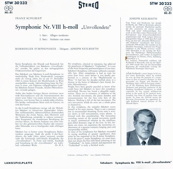 Joseph Keilberth, Bamberger Symphoniker, Franz Schubert : Symphonie Nr. VIII h-moll "Unvollendete" (10", Album)