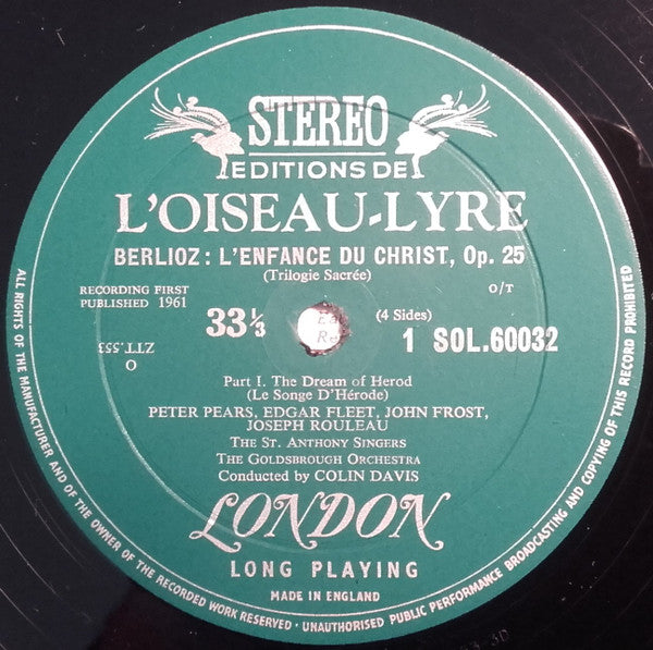 Hector Berlioz, Sir Colin Davis, St. Anthony Singers, Goldsbrough Orchestra, Peter Pears, Edgar Fleet, John Frost, Joseph Rouleau, John Cameron : L'Enfance Du Christ (2xLP, Gat)