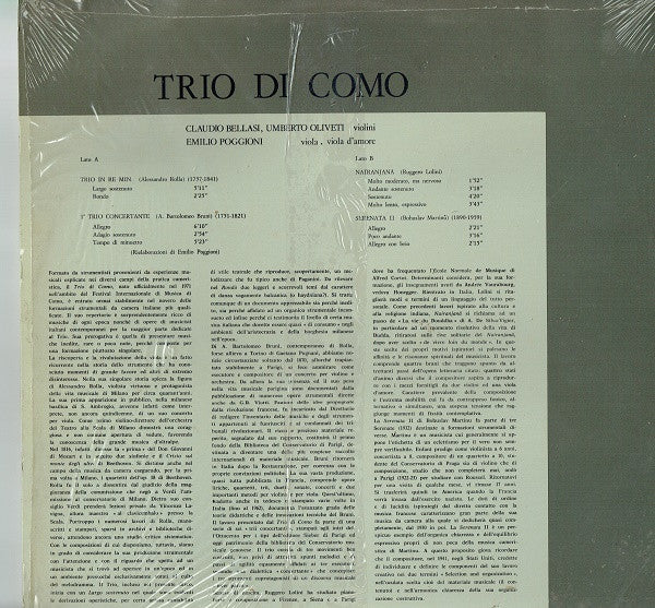 Trio di Como : A. Rolla - A. Bartolomeo Bruni - R. Lolini - B. Martinů (LP, Album)