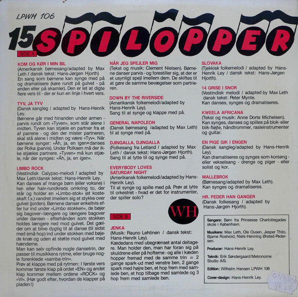 Børn Fra Prinsesse Charlottegades Skole, Max Leth's Orkester, Hans-Henrik Ley : 15 Spilopper (LP, Album)