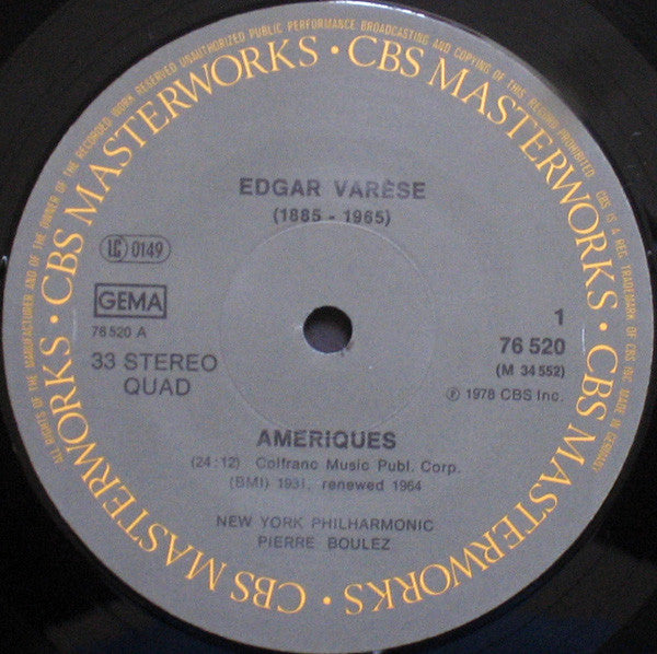 Edgard Varèse - Pierre Boulez, New York Philharmonic : Ameriques / Arcana / Ionisation (LP, Album, Quad)