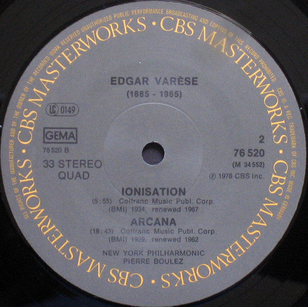 Edgard Varèse - Pierre Boulez, New York Philharmonic : Ameriques / Arcana / Ionisation (LP, Album, Quad)